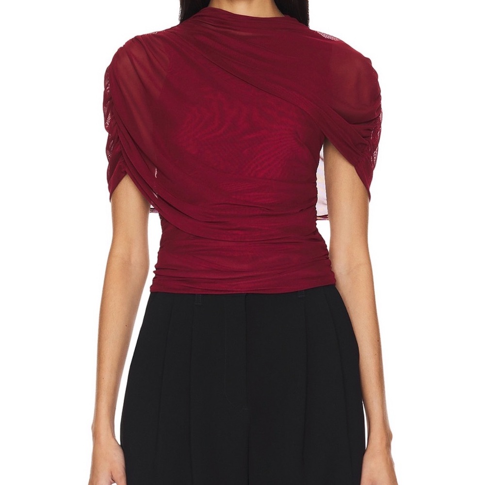 Amanda Uprichard Revolve Evianna Deep Red Draped Blouse…worn once
